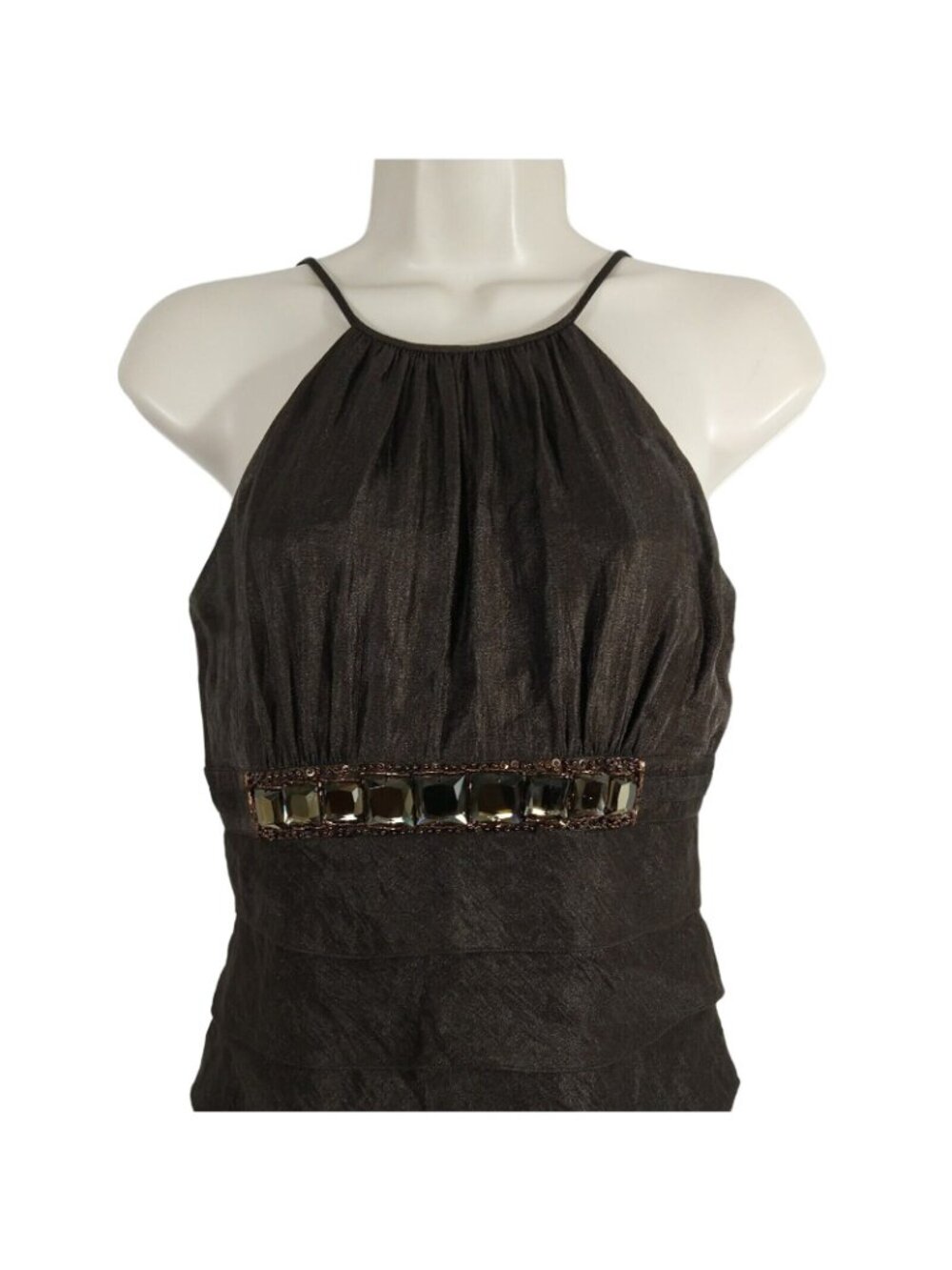 Adrianna Papell Occasion Formal Gown Dress Layered Size 4 Brown Vintage Y2K - Picture 3 of 10